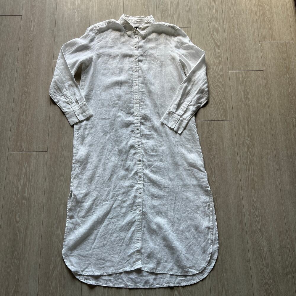 J Crew Tunic Shirt Dress In Linen Medium White CL644